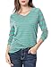 Allegra K Women's Striped Long Raglan Sleeves V Neck Top L Green