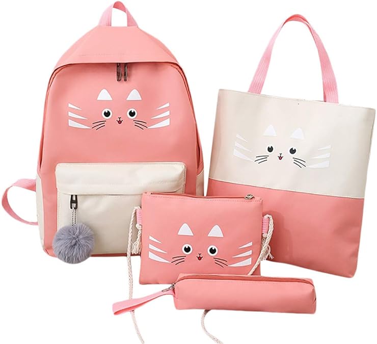 School Backpack Set Cute Cat Travel Backpack with Shoulder Bag Tote Bag
