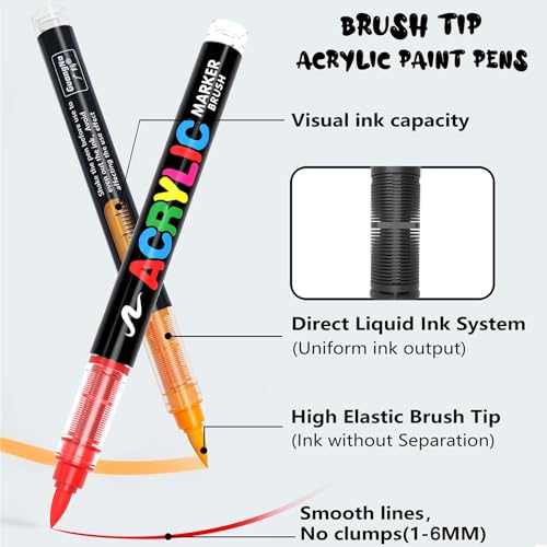 288 Colors Acrylic Paint Markers, Soft Brush Tip Acrylic Paint Pens, Waterproof Coloring Art Markers for Wood, Metal, Ceramic, Fabric, Stone, Egg, Rock Painting and DIY Art Crafting