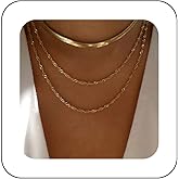 Andelaisi Punk Layered Snake Chain Necklace Choker Gold Flat Snake Choker Necklace Flat Herringbone Chain Necklace Vintage Twist Chain Necklace Jewelry for Women