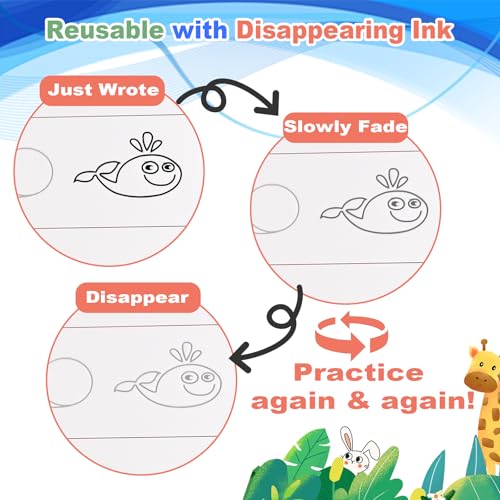 6 Reusable Handwriting Practice Books for Kids Ages 3-8 - Large Magic Grooved Workbooks with Pens | Letter & Number Tracing, Drawing & Maths | Preschool & Reception Set - 26 x 18.5cm