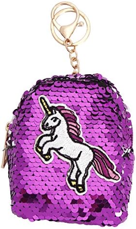 Fistyle Coin Purse Wallet Flash Sequin Purse Mini Unicorn Purse With Keychain For Girl Boy Child 6 Colors To Choose(Purple)
