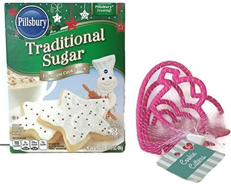 Pillsbury Traditional Sugar Cookie Mix And a Set of 6 Pink Heart Shaped Plastic Cookie Cutters. Perfect for Your Valentine. ( 7 items)