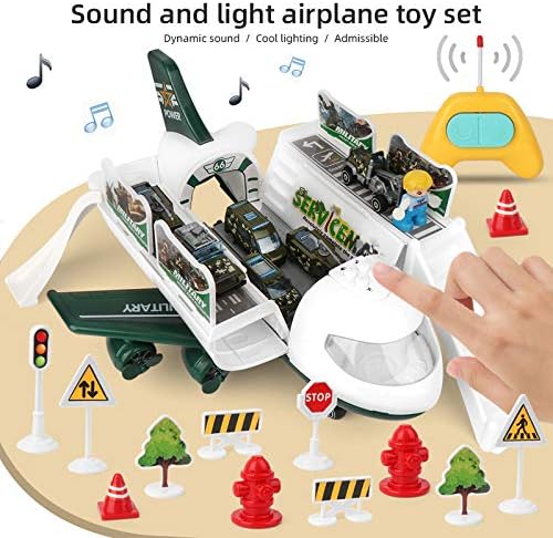 BananMelonBM Car Toys Set with Transport Cargo Airplane, Lights and Music RC Transport Airplane, 6 Alloy Loading Trucks, Early Educational STEM Toys Gift for Kids Ages 3-6