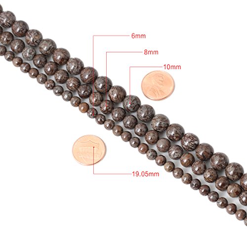 Qiwan 60PCS 6mm Brown Snowflake Jasper Gemstone Smooth Round Stone Loose Beads for Jewelry Making 1 Strand 15" - Thumbnail 4