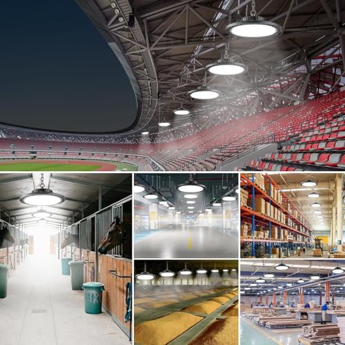 ANNIFUNLY 100W UFO LED High Bay Lamp, 2 Packs 10000LM LED Floodlights Industrial Ship 6500K Cool White, IP65 Waterproof High Bay Lights for Ceiling Workshop, Garage, Factory, Warehouses, Stadium