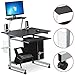 Yaheetech Mobile Computer Desks with Keyboard Tray, Printer Shelf and Monitor Stand Small Space Home Office Furniture, Black
