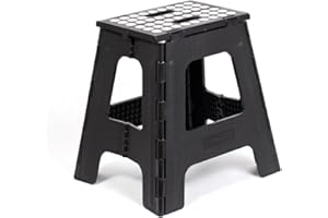 Kikkerland Rhino Foldable Step Stool – Holds Adults up to 300 Lbs, Best for Kitchen & Bathroom – Collapsible, Portable, Lightweight Stepping Stool with Sturdy, Non-Slip Design – Black, 15”