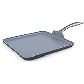 GreenPan Lima Hard Anodized 11” Square Griddle Pan, Ceramic Nonstick, PFAS-Free Nontoxic Pots and Pans, Oven & Broiler Safe, Stainless Steel Handle, Cookware for Eggs & Omelet, Gray
