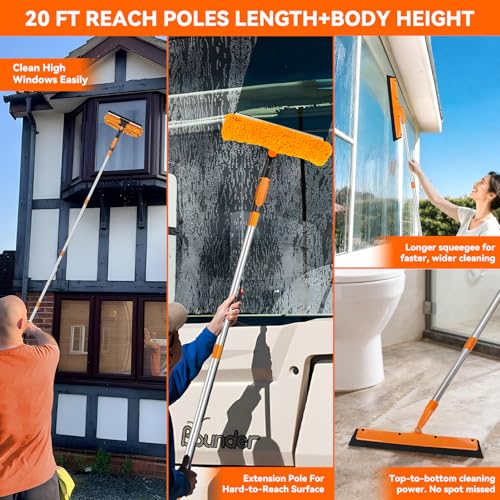 Window Cleaning Tools Window Squeegee: 2 in 1 Double-Sided Professional Cleaner Window Washing Kit with Extension Pole 4.5M Duster for High Ceilings Microfiber Scrubber for Indoor Outdoor High Glass