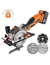 Kit de sierra circular inalámbrica de 20 V Max de Enertwist, sierra compacta de 4-1 2 "con batería de iones de litio de 4.0Ah con cargador, láser y guía paralela, 3 cuchillas para cortar metal blando de madera y azulejos, ET-CS-20C