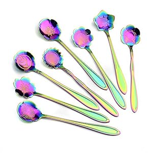 MINGZE 8 Stuks Koffielepels, Roestvrijstalen Koffie Lepels Creatieve Bloemen Theelepeltjes Coffee Scoop Teaspoons…