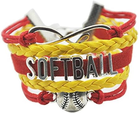 ACUNION™ Handmade Softball Owl Cross Heart Birds Healing Dragon Dog Believe Heart Dragonfly Sister Friendship Gift Leather Bracelet (Softball-004)