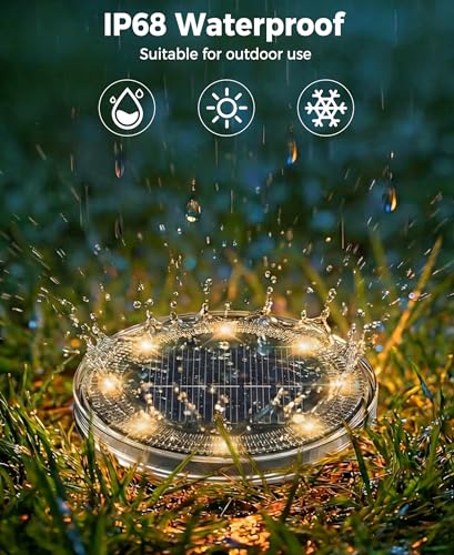 LOTMOS Pack of 12 Solar Ground Light, 8 LED Solar Outdoor Garden Light, IP68 Waterproof, Outdoor Solar Spotlight for Paths, Lawns, Patios, Driveways, Yards, Swimming Pools, Walkways, Warm White