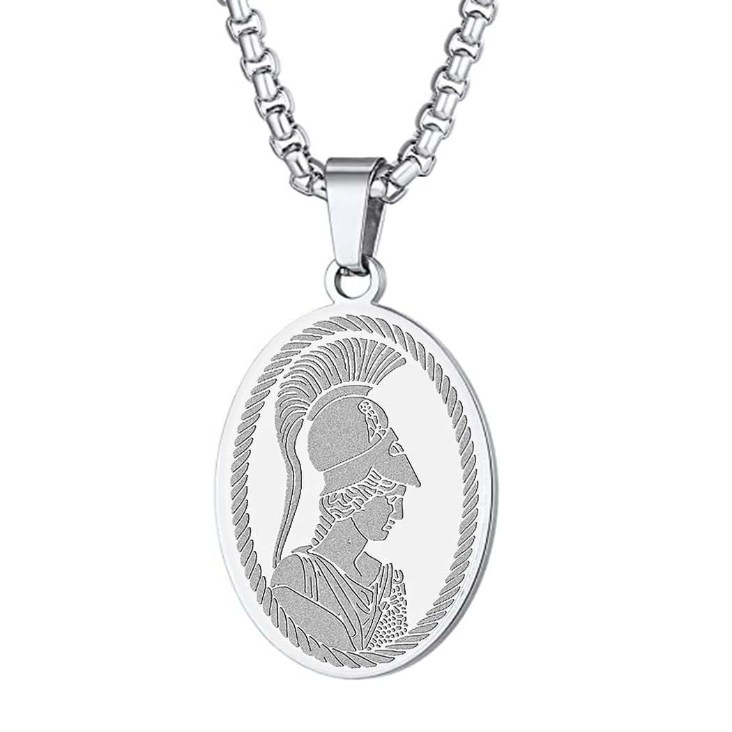 Athena the Goddess of Wisdom War Pendant Necklace for Women Men Greek Mythology Charm Choker Chain Protection Guardian Medallion Amulets Jewelry Gift (212S)