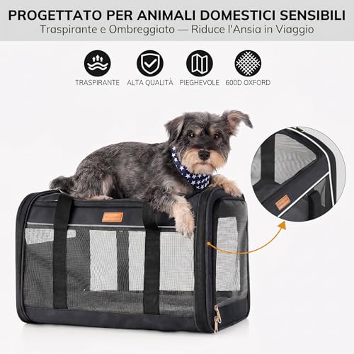 Morpilot Pet Carrier Carrier for Any Size Cats and Puppy Dogs, Maximum Load 12kg, Four-Sided Ventilated Mesh Ideal for Home Use and Travel, Black Gold