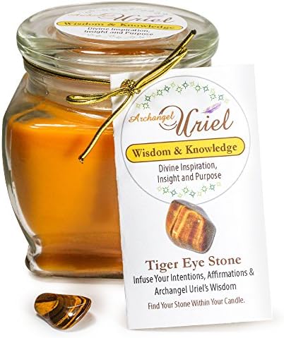 Archangel Uriel Candle Tiger Eye Crystal Gemstone / Arch Angel Uriel Prayer Intention Soy