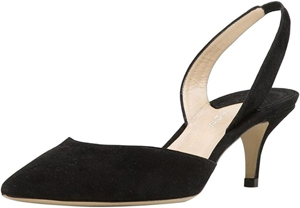 YDN Women's Formal Pointy Toe Low Heels Pumps Kitten Suede D'Orsay Sandals with Slingback