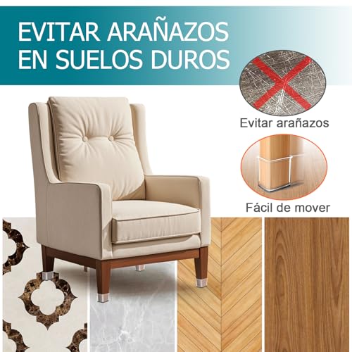 24 Piezas Protectores para Patas de sillas, Cuadrado Silicona Antideslizantes para Muebles，Protección el Suelos Duros，Almohadilla de Fieltro，Grande(Ajuste 27-40mm)