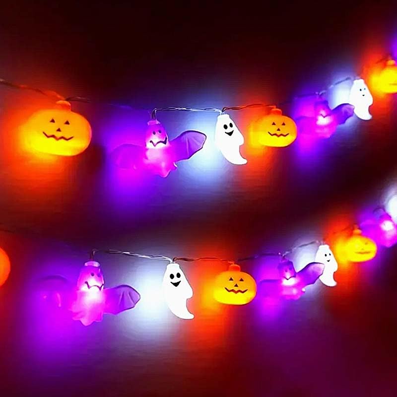 Photo 1 of 1set, Halloween Theme Light String, Fun Pumpkin Lantern, Ghost Design, Battery-Powered, Suitable for Party Daily Home Decoration Light String