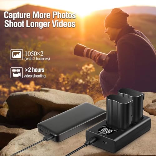 ENEGON EN-EL15C Batería 1900mAh para Nikon ZF, Z5, Z6,Z6 II/III, Z7, Z8; D7500, D7000, D7100, D7200, D500, D600, D610, D750, D780, D800, D810, D800E, D810A, D850 Cámara réflex Digital.
