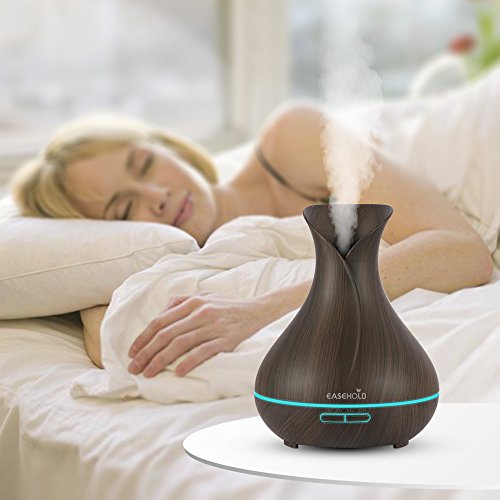 Easehold Aroma Essential Oil Diffuser Humidifier 400ml Cool Mist with Colorful Lights 4 Timer Wood Grain Finish