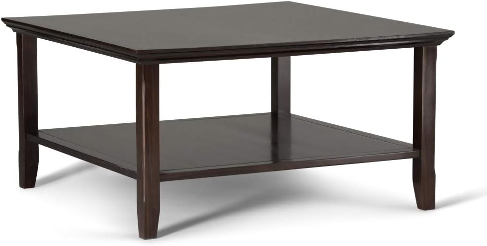 SIMPLIHOME Acadian SOLID WOOD 36 inch Wide Square Rustic Coffee Table in Brunette Brown with Storage, 1 Shelf, for the Living Room, Family Room
