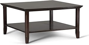 SIMPLIHOME Acadian SOLID WOOD 36 inch Wide Square Rustic Coffee Table in Brunette Brown with Storage, 1 Shelf, for the Living Room, Family Room