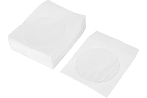 100PCS CD Sleeves, 100PCS CD Storage Cases with Transparent Plastic Sleeve for 12cm 4.7in DVD Discs, Reusable White Reusable 
