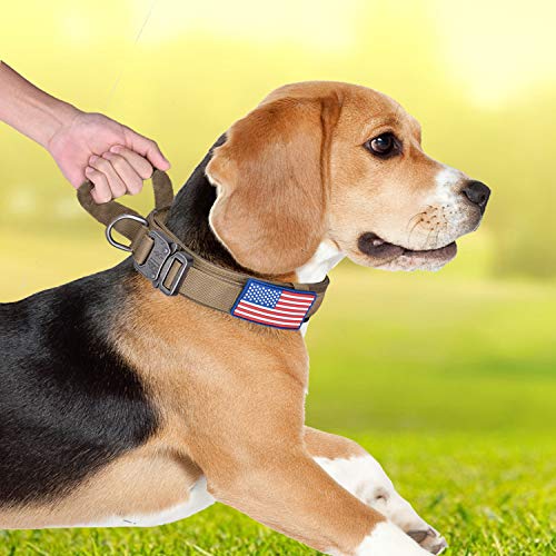 AIRGOOD Tactical Dog Collar K9 Pet Dogs with USA American Flag Patch - Military Training Collar Adjustable Nylon Heavy Duty Metal Buckle and Handle for Medium Large Dogs Size L