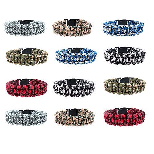 Paracord Bracelets for Men, Boys,Teens 12 PCs - Camo Survival Tactical Bracelet Braided with 550 lbs Parachute Cord - Camping Gifts, Scouts Accessories - Military Gear- Army Theme Party Favors