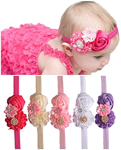 Qandsweet Baby Girl Headbands with Zircon Crystal Hair Bows (5 Pack)