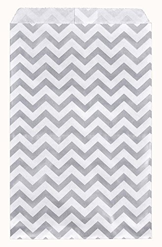 888 Display® Chevron Patterned Bags Birthday Wedding Baby Shower Anniversary Party Pack of 48 Silver (6