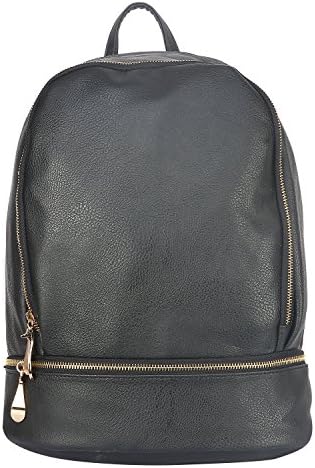 Fiona Trends Women's Black PU Zipper Backpack (A-160_Black)