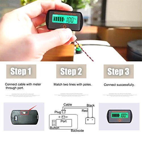 GCARTOUR Battery Capacity Indicator, Digital LCD Display, 12V 24V 36V 48V Lead-Acid Lithium Battery Fuel Gauge Monitor Meter Voltmeter Tester for Auto Motorcycle Vehicle Golf Cart Car(Grey, 36V)