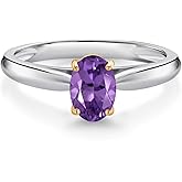 Gem Stone King 10K White and Yellow Gold Purple Amethyst Solitaire Engagement Ring For Women (0.75 Cttw, Oval 7X5MM, Gemstone February Birthstone)