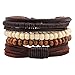 MJartoria 4PCS Unisex Mens Womens Leather Bracelets Adjustable Braided Multi Cool Wrap Wristbands Cuff Set (D-4PCS-Black)