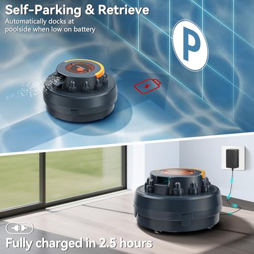 X2 Cordless Pool Cleaner Robot, Robotic Pool Vacuum for Above/In Ground Pool, 45W Dual-Motor, Self-Parking, Enhanced with 2L Debris Capacity