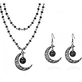 Gothic Layered Necklace Earrings Set Vintage Sun Cross Moon Pendant Necklace Earrings Dark Style Black Crystal Beaded Chain Choker Necklaces Goth Grunge Emo Y2K Set Halloween Christmas Jewelry