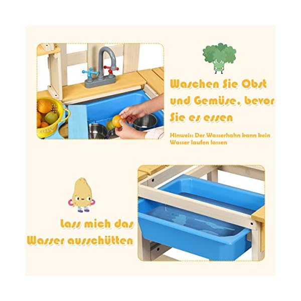 COSTWAY Matschküche mit Wasserhahn, Kinderküche Holz, Outdoor Küche, Holzküche, Spielküche, Spielzeugküche für Kinder ab… – Bild 6