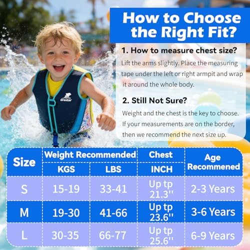 Gilet de Natation Enfant, Gilet Flottant pour Tout-Petit,Veste d'Entraînement de Natation avec 8 Flotteurs Amovibles,Sangle de Sécurité & Boucle, Veste Flottante pour Enfants Âge 2-6/15-30KG