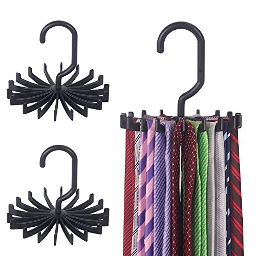 KIMIANDY 3 Pack Tie Rack Hanger Holder Hooks Organizer for Mens, 360 Degree Rotating tie Racks,Black