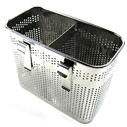 2 Divided Square Stainless Steel Perforated Cutlery Holder Sink Storage