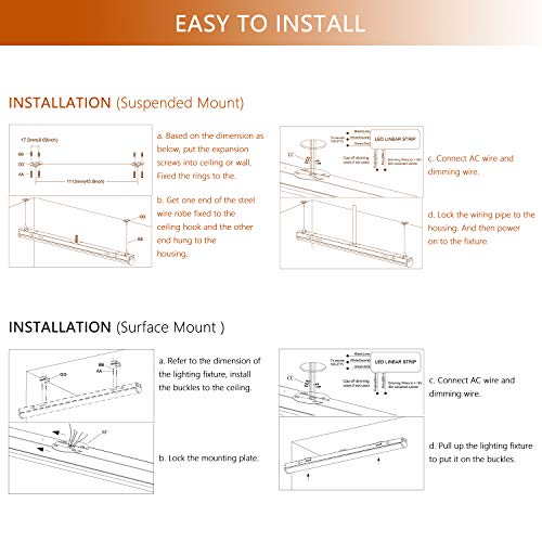 FaithSail 110W LED Strip Lights 8FT Linkable Linear LED Shop Garage Lights, 12500LM, 1-10V Dimmable, 5000K, 8 Foot Lighting Fixtures for Warehouse Supermarket Workshop Office, ETL Certified - Thumbnail 7