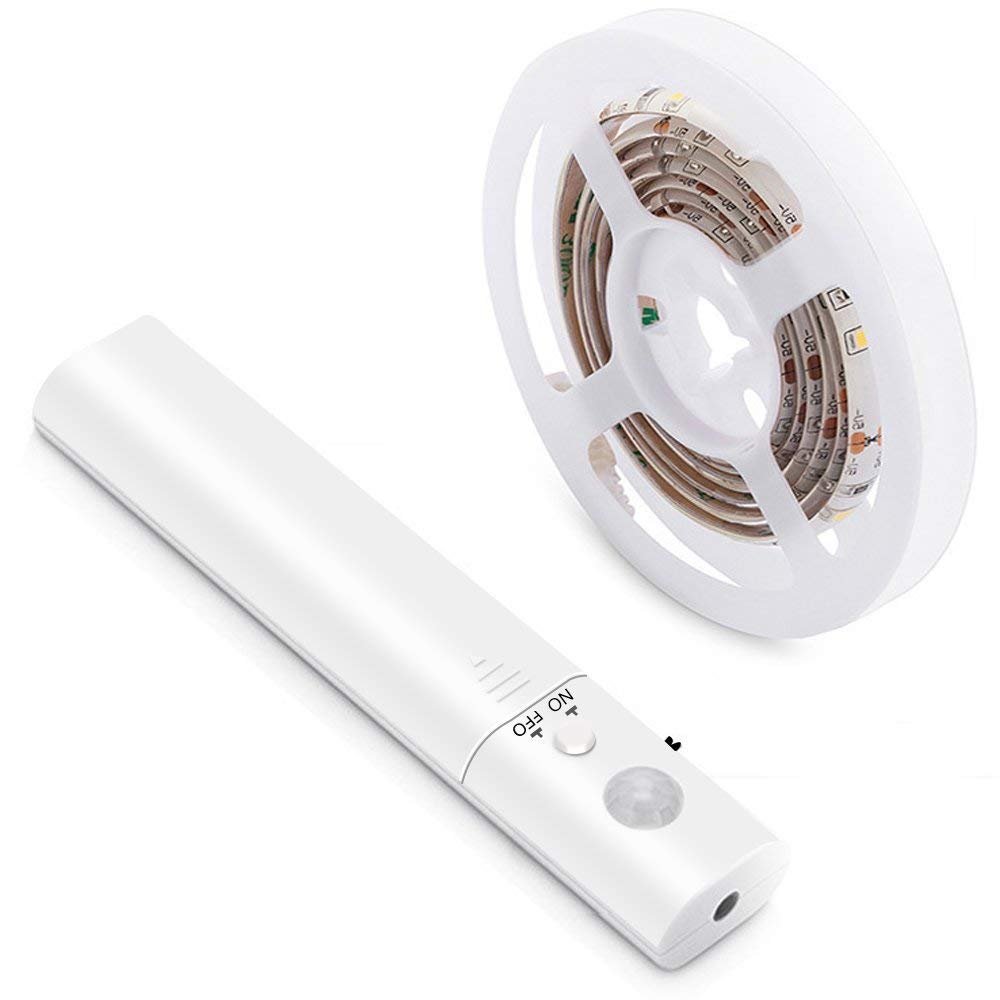 LUXJET® 45LED 1.5M tira luz cuerda,Luz Armario Luz LED Nocturna con Sensor de Movimiento para Pasillo Baño Armario Cocina(funciona con 4 pilas AAA, No Incluidas)