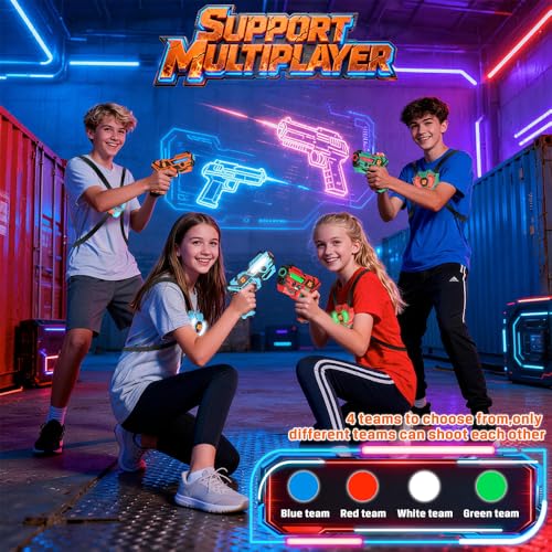 VATOS Laser Tag 360° Sensors Set of 4 Players, 2.4GHz Rechargeable Infrared Real Time Data Display Gun, Activity Game Pistols Toys for Children Aged 6+