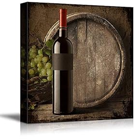 Square Country Style Wine Bottle with Grapes and Wooden Barrel