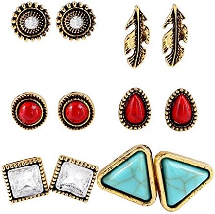 Blue And Red Stone Leaves Flower Crystal Boho AssortedStud Earrings For Women Fashion Bijoux Pendents Jewelry Gift