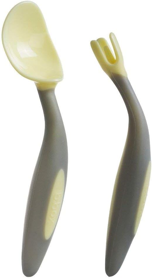 b.box Toddler Cutlery Set - Easy Grip Handles, Travel case, Unique Fork Design, Banana Split, 2 Piece Set