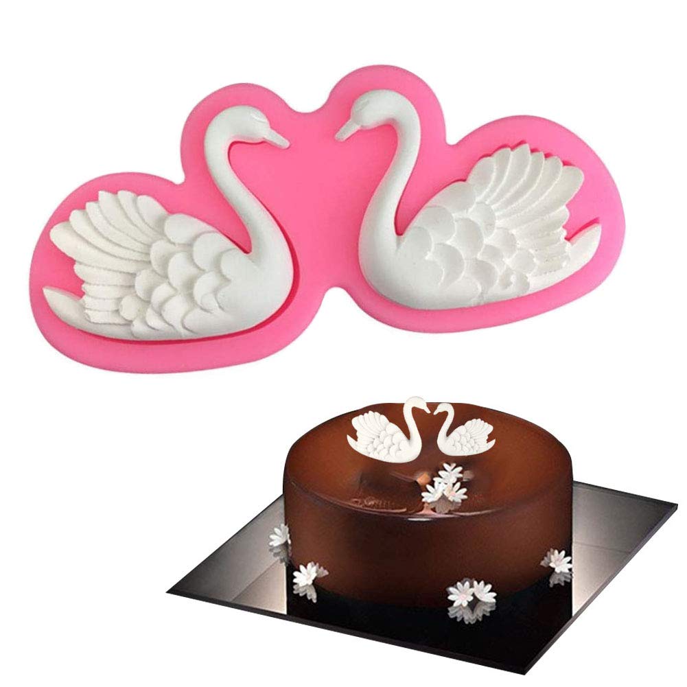 XLZSP Swan Shape Sugar Fondant Cake Mould Cutter Decorating Tools Silicone Sugarcraft Mold Pink